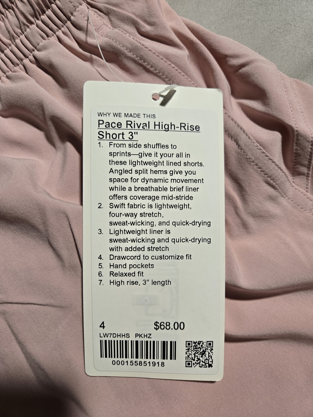 Lululemon Pace Rival High Rise 3" Short Light Pink Size 4 - Picture 2 of 4